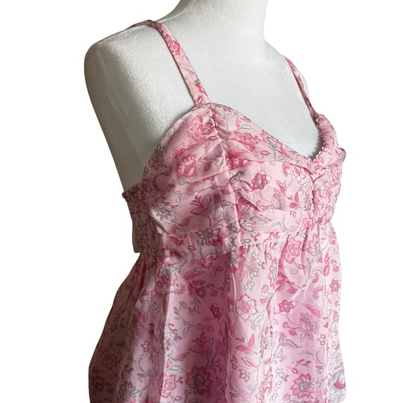 HOLLISTER Babydoll Top NWT Pink Floral Chiffon Womens Large - Picture 2 of 11